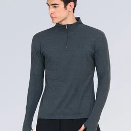 appulse Men Charcoal Grey High Neck Thumbopen T-Shirt-image-94