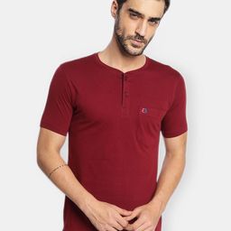 berry blues Men Solid Henley Neck Cotton T-shirt-image-59