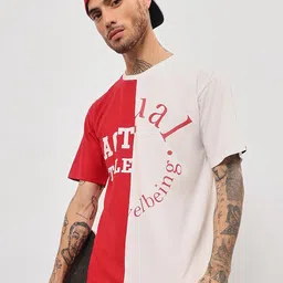 Beyoung Typography Printed Cotton Round Neck Oversized Pockets Casual T-shirt-image-42