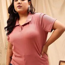 CURVY STREET Plus Size Striped Opaque Knitted Shirt-16