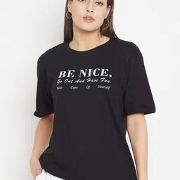 Mast & Harbour Black & White Typography Printed Round Neck Cotton Oversized T-shirt-picture-5