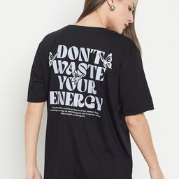 Mast & Harbour Black & Grey Typography Printed Round Neck Cotton Oversized T-shirt-image-71