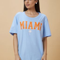 Globus Blue Typography Printed Drop-Shoulder Sleeves Pure Cotton Oversized T-shirt-image-75