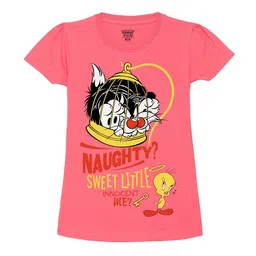 Wear Your Mind Girls Sylvester Print Pure Cotton T-shirt-picture-35