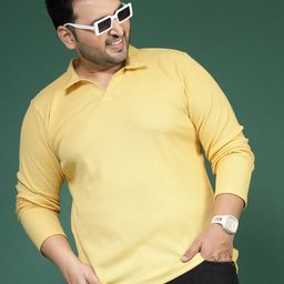 Rigo Men Plus Size Solid Knits Polo Collar Slim Fit Cotton T-shirt-image-93