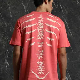 Breakbounce Coral-Coloured Typography Printed Cotton Oversized T-shirt-picture-14