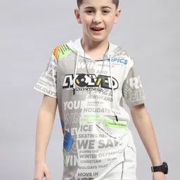 Monte Carlo Boys Typography Printed Cotton Hooded T-shirt-image-81