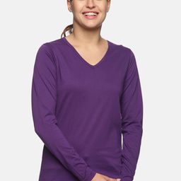 Trends Tower Women Purple V-Neck Pure Cotton T-shirt-image-73