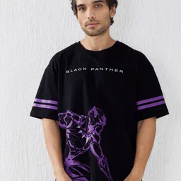 The Souled Store Men Black & Purple Black Panther Power Printed Oversized T-Shirt-image-69