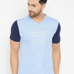 AUSTIEX Men Blue & White Typography Printed V-Neck Running T-shirt-picture-16
