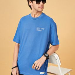 People Blue Typography Printed Drop-Shoulder Sleeves Cotton Boxy T-shirt-image-76