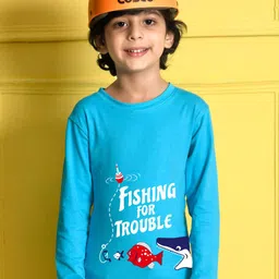 NUSYL Boys Cotton Blue Printed Drop-Shoulder Sleeves T-shirt-image-60