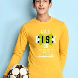 NUSYL Boys Yellow & White Typography Printed T-shirt-image-80