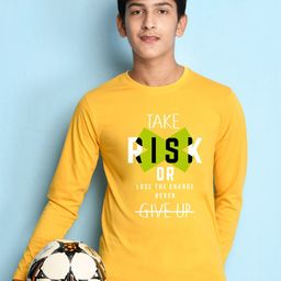 NUSYL Boys Yellow Typography Printed T-shirt-image-94