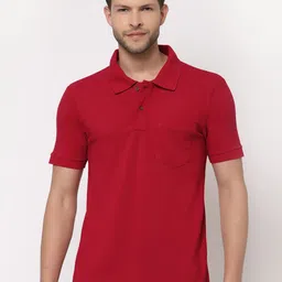 Kalt Men Red Polo Collar T-shirt-image-14