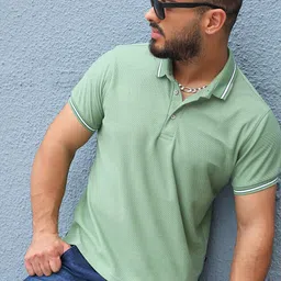 Instafab Plus Polo Collar Cotton Knitted T-shirt-image-63