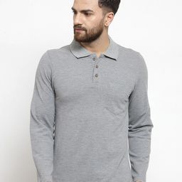 Kalt Men Grey Melange Polo Collar Cotton T-shirt-image-72