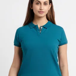 Status Quo Women Teal Polo Collar T-shirt-image-9