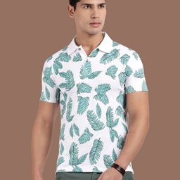 Kryptic Men Floral Printed Polo Collar Cotton T-shirt-image-47
