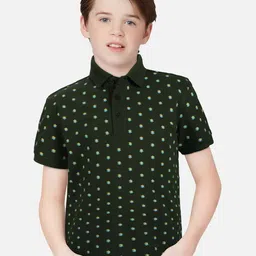 Gini and Jony Boys Olive Green Geometric Printed Polo Collar T-shirt-picture-3
