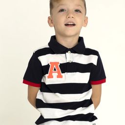 Cherry Crumble Boys White & Black Striped Polo Collar T-shirt-image-58