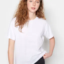Trendyol Round Neck Drop Shoulder Sleeves Pure Cotton T-shirt-image-9