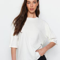 Trendyol Round Neck Drop Shoulder Sleeves Pure Cotton T-shirt-image-18