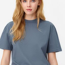 Trendyol High Neck Drop-Shoulder Sleeves Pure Cotton T-shirt-image-47