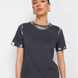 Trendyol Grey Round Neck Short Sleeves Cotton Regular T-shirt-image-66