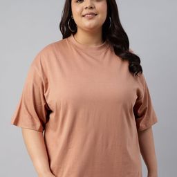 JUNEBERRY Women Solid Round Neck Pure Cotton Plus Size Tshirt-image-33