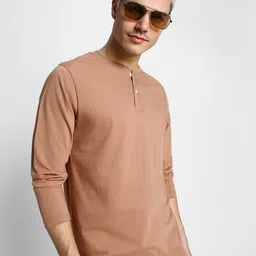 VEIRDO Henley Neck Pure Cotton T-shirt-image-55