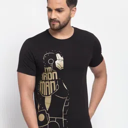 SPORTO Men Black & Gold-Toned Iron Man Printed Round Neck Cotton T-shirt-picture-10