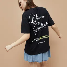 Ginger by Lifestyle Women Graphic Printed Round Neck Cotton Oversized T-shirt-image-60
