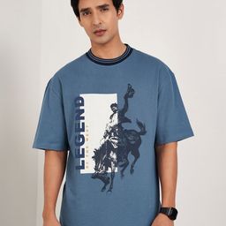 SF JEANS by Pantaloons Men Graphic Printed Round Neck Cotton Oversized T-shirt-image-37