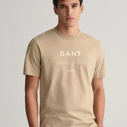 GANT Men Typography Printed Organic Cotton Raw Edge T-shirt-image-84