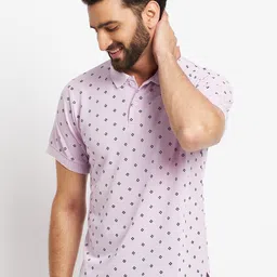 VERO AMORE Geometric Printed Polo Collar Cotton T-shirt-image-4
