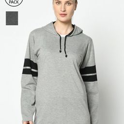 VIMAL JONNEY Women Grey and Charcoal Pack of 2 Hooded T-shirts-image-20