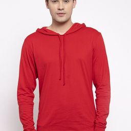 Friskers Men Red Solid Pure Cotton Hooded T-shirt-image-38