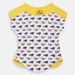 Blue Giraffe Girls White Printed Round Neck T-shirt-image-93