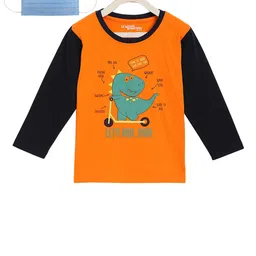 Lil Tomatoes Boys Orange Printed Round Neck T-shirt-image-16