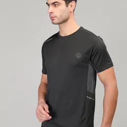 CHKOKKO Men Charcoal Grey Solid Round Neck T-shirt-image-60