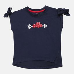 ELLE Girls Navy Blue Self Design Round Neck T-shirt-image-67