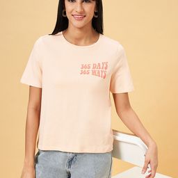 People Pink Typography Printed Relaxed Fit Pure Cotton T-shirt-image-11