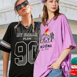 Christy World Women Pack of 2 Printed Oversized Cotton T-shirts-image-105