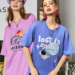 Christy World Pack Of 2 Printed Drop Shoulder Cotton Oversized T-shirt-image-94