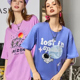Christy World Pack of 2 Typography Printed Oversized T-shirt-picture-40