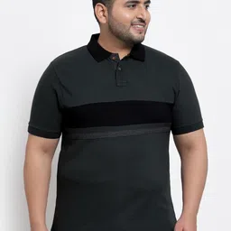 Kalt Men Plus Size Charcoal Grey Striped Polo Collar T-shirt-image-12