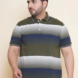 John Pride Horizontal Striped Polo Collar Plus Size T-shirt-image-75