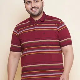 John Pride Striped Polo Collar Plus Size T-shirt-image-29