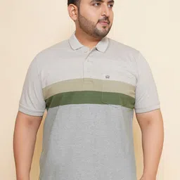 John Pride Men Plus Size Colourblocked Polo Collar Pocket T-shirt-image-9